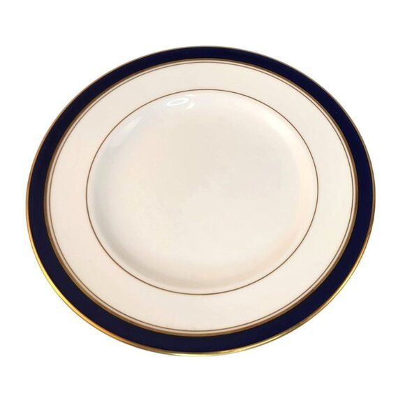 Royal Worcester Howard Bone China Salad Lunch Plate Navy Blue Gold Trim 1982 Eng - Picture 1 of 7